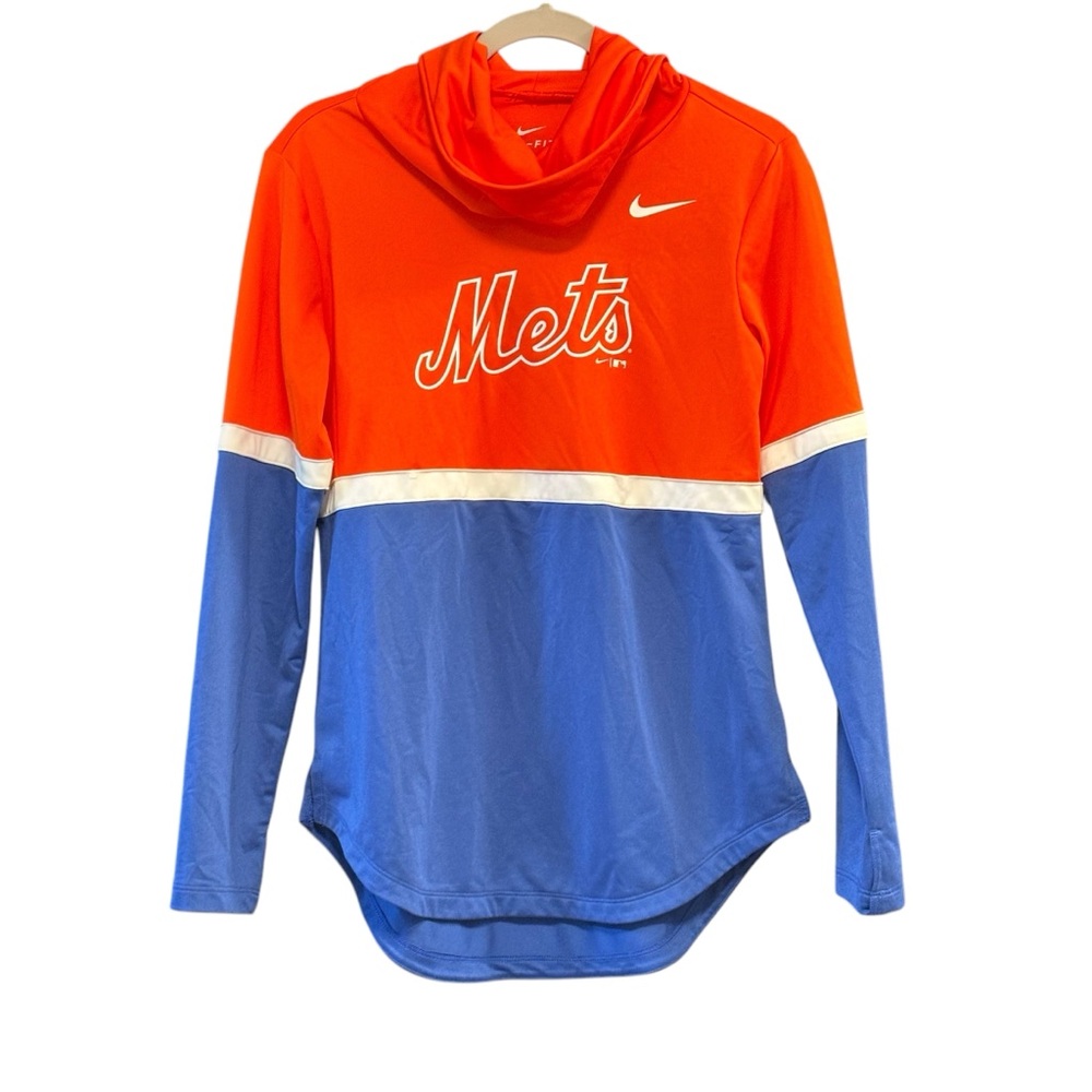Nike Dri-FIT MLB NY Mets cowl neck pullover orange blue athleisure women SMALL